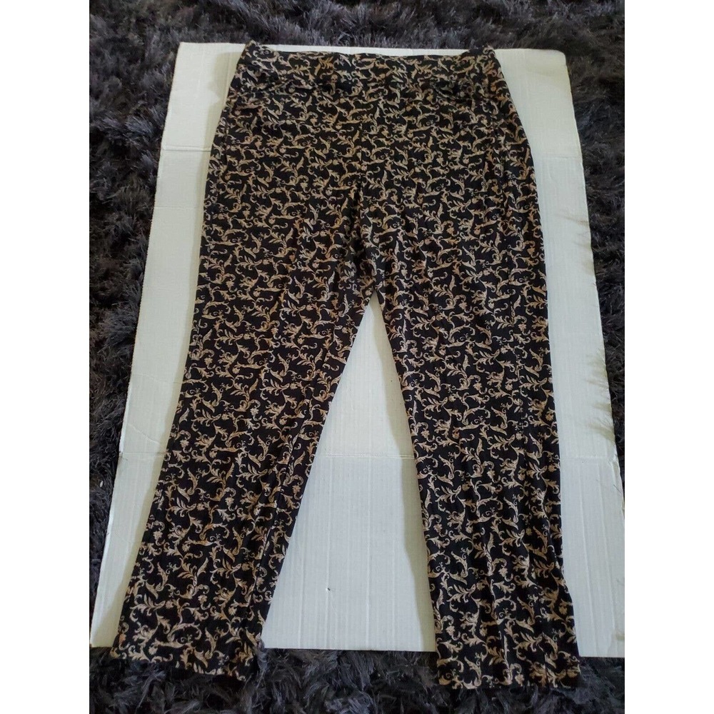 Chico's Travelers Collection Stretch Beige Brown Vine Print Pockets Size 14R